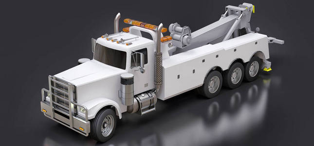 白色货运拖车运输其他大型卡车或各种重型机械。 3D渲染