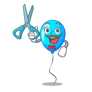 理发师生日卡通造型气球蓝色矢量插图