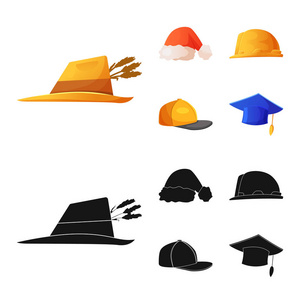 头饰和帽子图标的矢量插图。 收集头饰和头饰库存符号的网络。