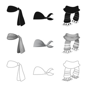 围巾和披肩图标的孤立对象。网巾及附件股票符号的收集