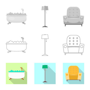 家具和公寓符号的矢量插图。一套家具和家庭矢量图标股票