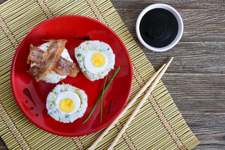 亚洲式早餐. 俯视图照片