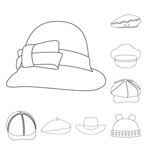 帽子和帽子标志的矢量设计。网站头饰和附件股票符号的收集