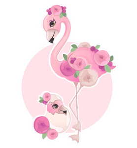 粉红色火烈鸟与花卉元素向量例证