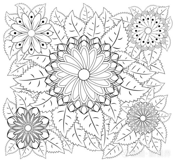 幻想花着色页 手绘涂鸦 花卉图案插图 非洲印度图腾部落带状设计 素描插画 正版商用图片14mgim 摄图新视界 幻想花着色页 手绘涂鸦 花卉图案插图 非洲印度图腾部落带状设计 素描插画 正版商用图片14mgim 摄图新视界