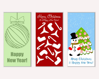 彩色圣诞卡与新年装饰和雪人矢量插图