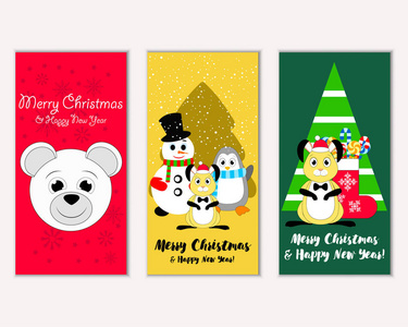 彩色圣诞卡与新年装饰矢量插图