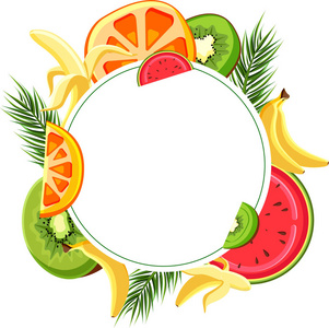 白色圆的背景与热带果子
