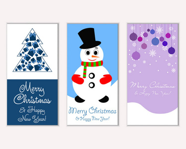 彩色圣诞卡与新年装饰和雪人矢量插图