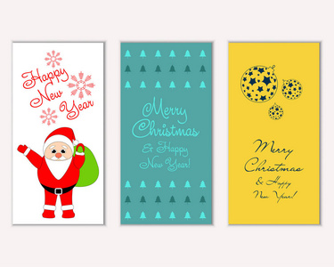 彩色圣诞卡与新年装饰和圣诞老人矢量插图
