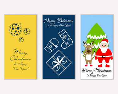彩色圣诞卡及新年装饰品及圣诞老人矢量插图