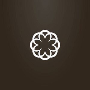 黑色背景上的白色标志。哥特式柳叶窗或抽象花的矢量圆形平面艺术标志