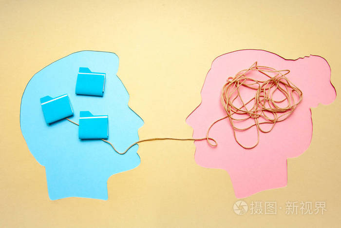 两个人面对面交流男人和女人概念解码和理解问题或理性和非理性思维