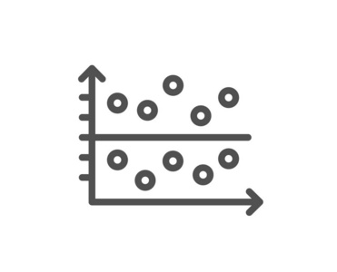 点图线图标。 演示文稿图表符号。 市场分析符号。 质量设计平面应用元素。 可编辑笔画点图图标。 向量