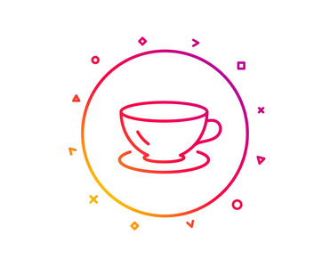 茶杯线图标。 咖啡饮料标志。 新鲜饮料符号。 梯度图案线按钮。 浓缩咖啡图标设计。 几何形状。 向量