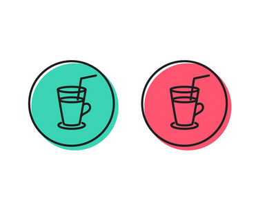 咖啡或鸡尾酒线图标。 新鲜饮料标志。 饮料符号。 正负圆按钮的概念。 好的或坏的符号。 鸡尾酒载体