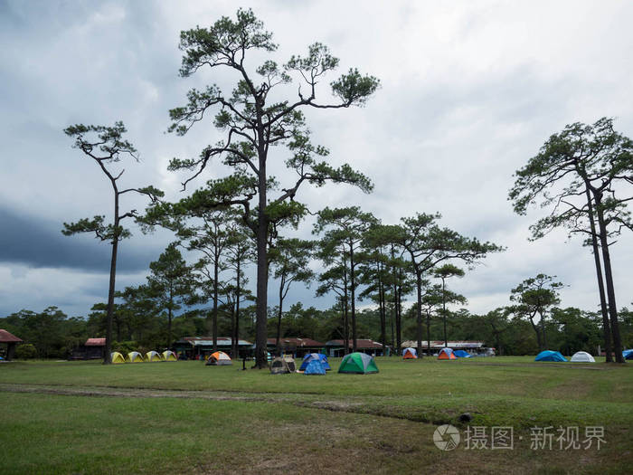 泰国普克拉杜恩国家公园高峰野营旅游和帐篷。