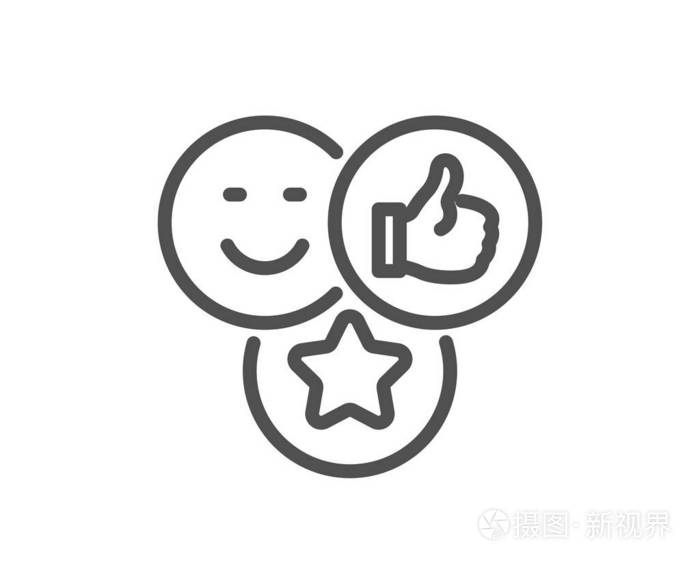 社交媒体喜欢线图标. 竖起大拇指. 积极的微笑反馈符号.
