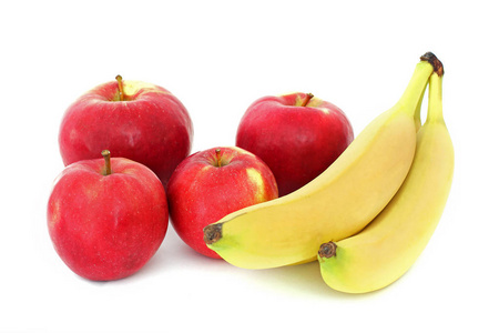 白色背景下的苹果和香蕉