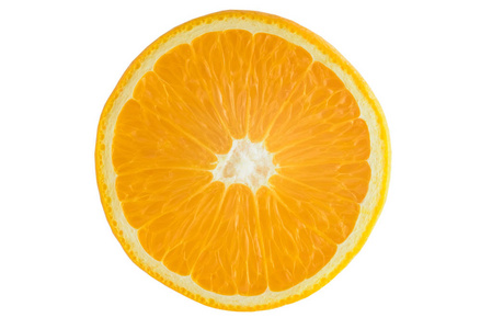 白色背景上的明亮橙色柑橘果片。 健康美味的有机素食。