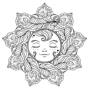 抗太阳黑白观赏太阳着色页.照片
