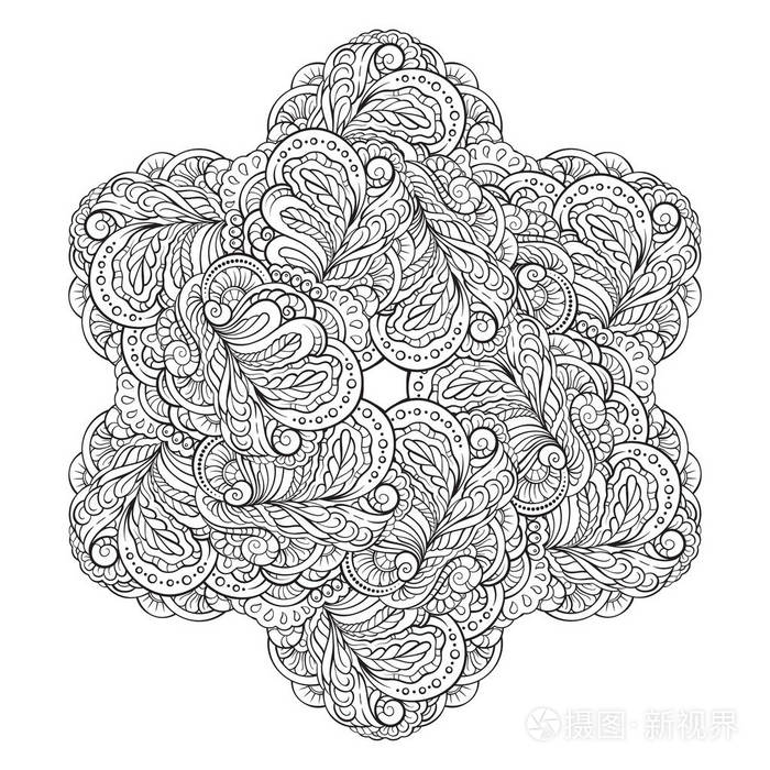 矢量抽象黑白雪花曼陀罗图案.