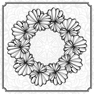 椭圆形的爱花圈矢量抽象花卉元素黑白框架. eps8照片