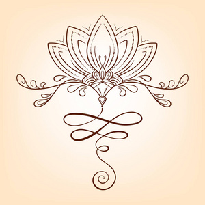 手绘矢量莲花. 东方魔术符号成人着色页或指甲花艺术.照片