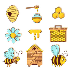 蜜蜂图标可爱涂鸦卡通矢量集