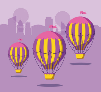气球空气热飞行与城市景观
