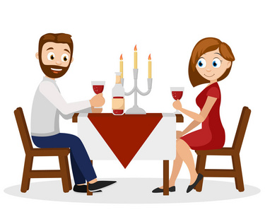 男人和女人在烛光下在餐桌上吃饭。浪漫晚餐