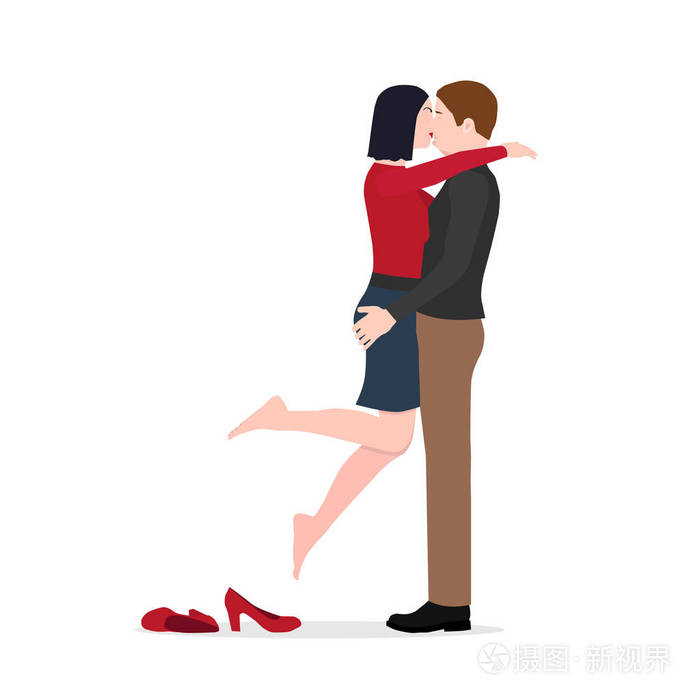 一个女人热情地吻她的男朋友一个男人抱着一个女孩一个女孩吻他