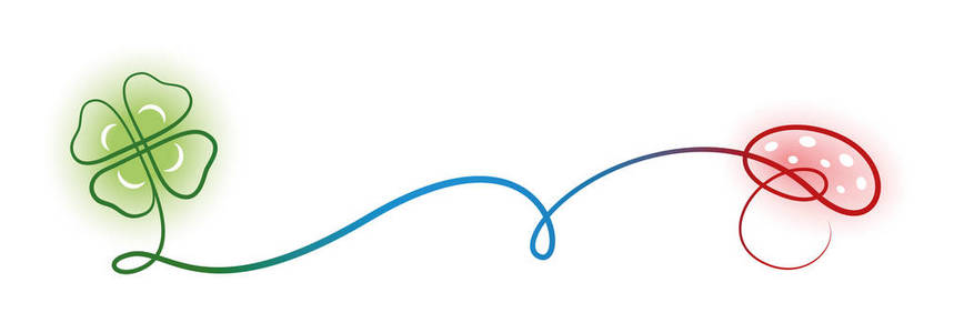 蟾蜍菌和四叶三叶草画有一条连续的线 幸运象征幸运 幸福 成功 健康 财富 财富和繁荣 明年 白色背景上的插图 插画 正版商用图片14no9l 摄图新视界