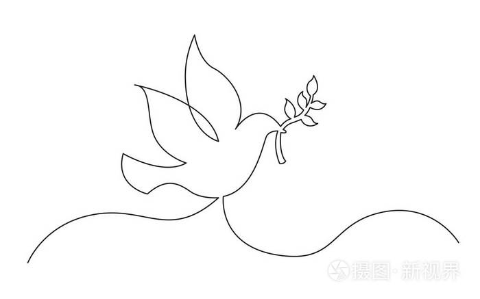 用橄榄枝和平符号绘制鸽子连续线概念草图插画-正版商用图片14np3s-摄