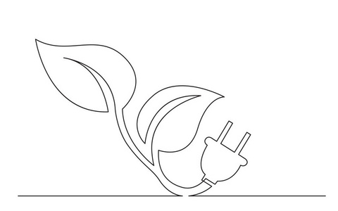 电子更新能源插头作为植物的连续线概念草图绘制
