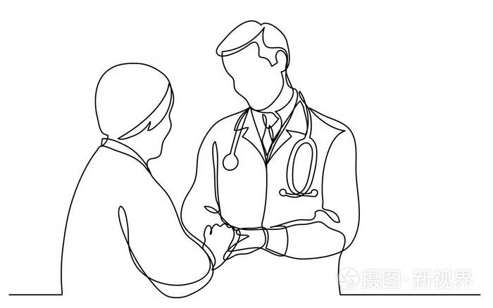 医生咨询老年患者的连续向量线图插画-正版商用图片14npld-摄图新视界