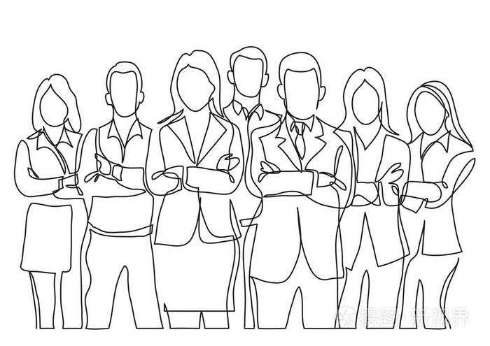 商业团队跨臂站立的连续线图
