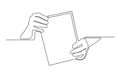 双手持白纸连续画线照片