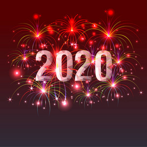新年快乐,2020年背景与烟花.照片