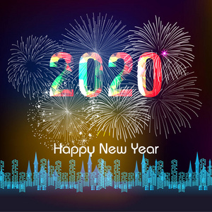 新年快乐，2020年背景与烟花。