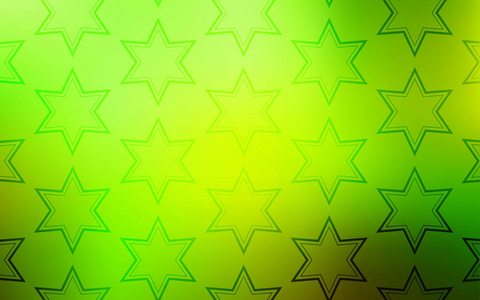 浅绿色黄色矢量纹理与美丽的星星。 抽象模板上带有星星的装饰插图。 智能设计为您的商业广告。