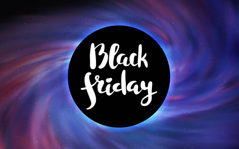 浅紫色矢量纹理与黑洞星系。 带有黑洞的空间风格装饰设计。 黑色星期五超级销售的背景。