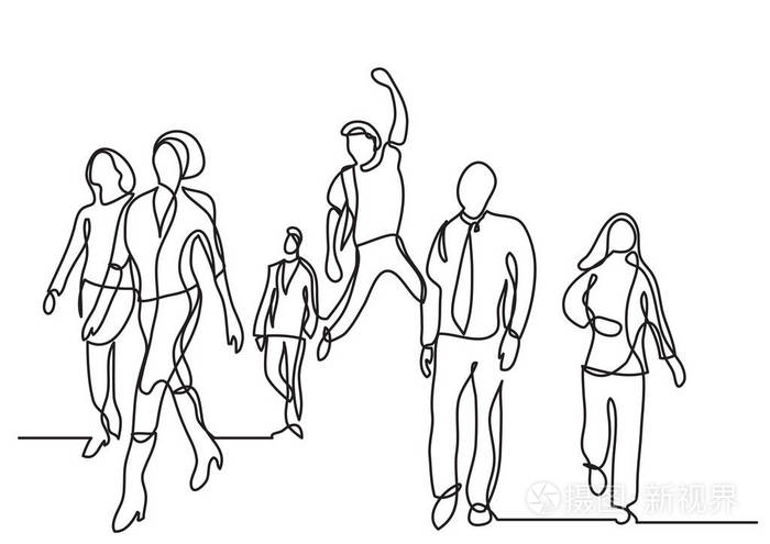 行走人群的连续线描图插画-正版商用图片14nsdr-摄图新视界