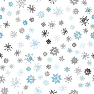 浅蓝色矢量无缝纹理与彩色雪花. 现代几何抽象插图与冰晶.