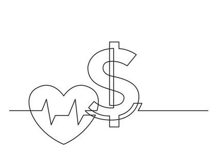 孤立矢量物体保健成本与心脏和美元的一条线图