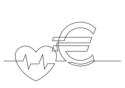孤立矢量物体保健成本与心脏和欧元的一行图