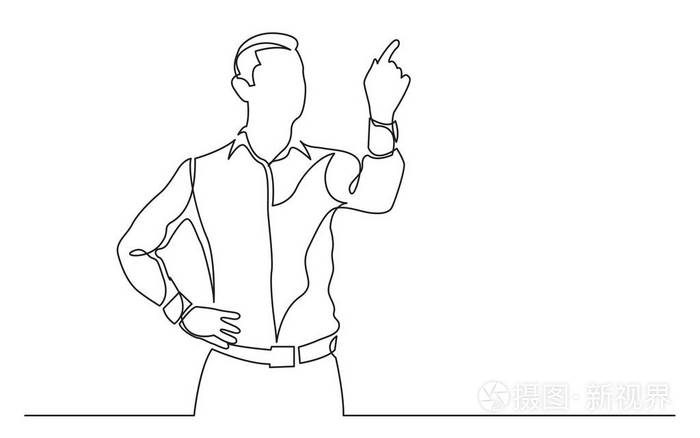 站着的人用手指指着的连续线图插画-正版商用图片14nu8r-摄图新视界
