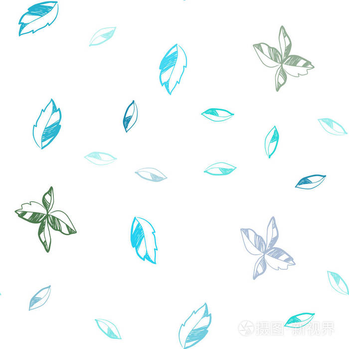 浅蓝绿色矢量无缝优雅的壁纸与叶子。 叶子在优雅的自然图案上有梯度。 窗帘窗帘设计图案。