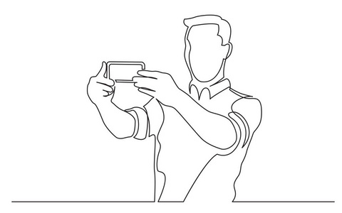 站立男子用手机自拍的连续线图