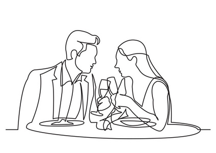 红酒男女男女在餐厅约会的连续线图照片